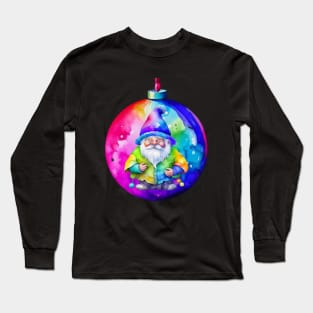 Rainbow Gnome on a Christmas Bauble Long Sleeve T-Shirt